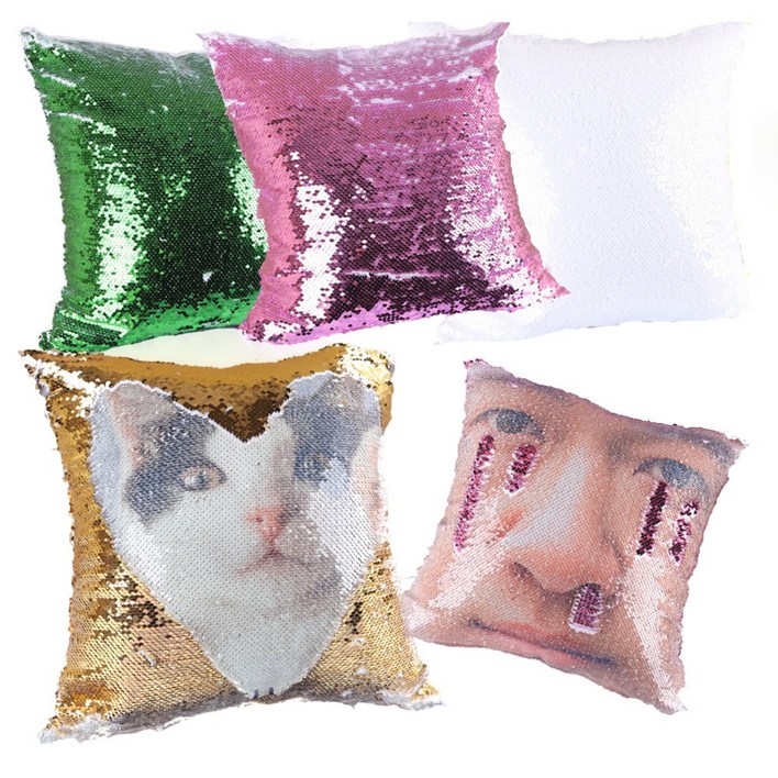 스팽글 쿠션 커버 주문 제작 인쇄 솜포함 포토 사진 얼굴 반전 쓸데없는 선물 조세호 김정은 감스트