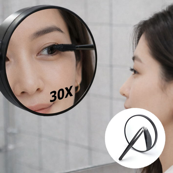 30배 확대 거울 욕실 붙이는 무타공 흡착식 화장용 확대경, 블랙