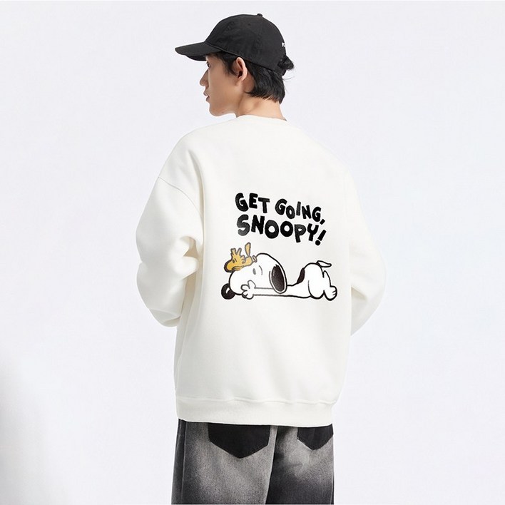 FONOW 남녀공용 귀여운 스누피 캐릭터 프린팅 커플룩 스탠다드핏 맨투맨