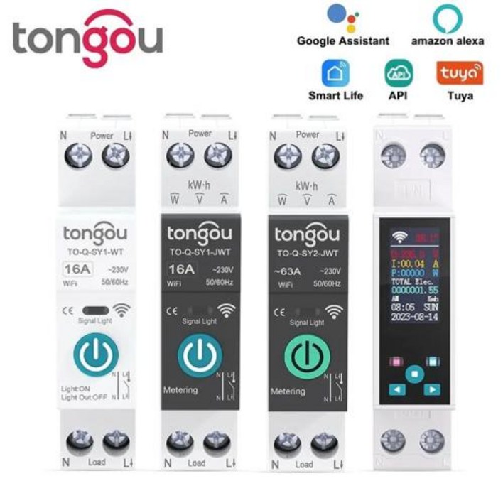 TUYA 와이파이 스마트 회로 차단기 스마트 홈 무선 리모컨 스위치용 1P 50A 63A DIN 레일 앱 TONGOU