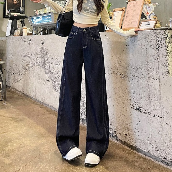 더그랜 여성 투라인 스티치 생지 일자핏 청바지