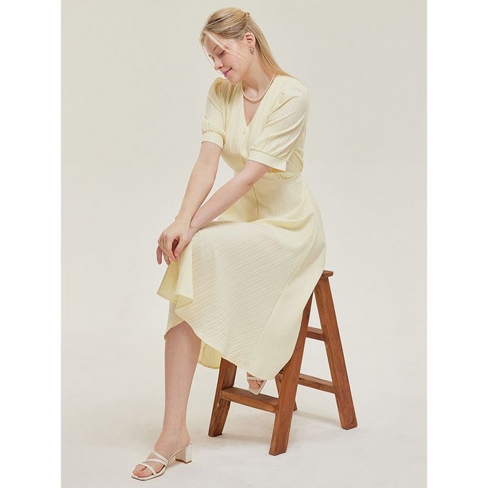 포커스 라인 엠보 퍼프 롱 원피스 VF5M1OP3001