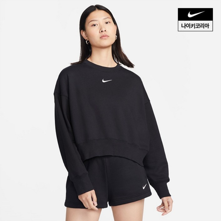 국내매장판 AS가능 NIKE 우먼스 나이키플리스 여성 오버핏 스웻 맨투맨 Black