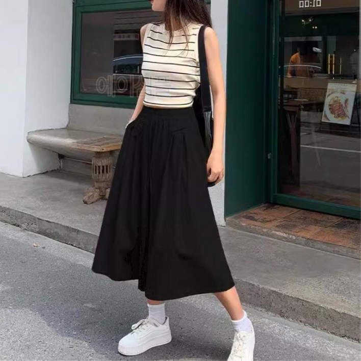 여성 밴딩 와이드 롱 치마 바지 8부 팬츠 치마바지 루즈핏 여름 와이드핏 통바지 큐롯 퀼로트 스커트팬츠