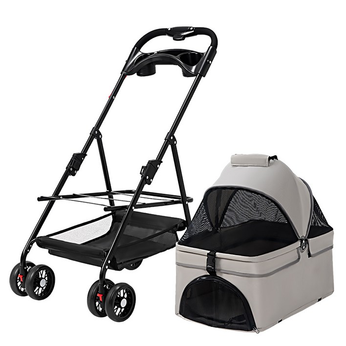 민트스쿨 반려동물 유모차 원터치 접이식 분리형, 그레이, 1개