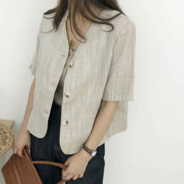 여성 린넨반팔자켓