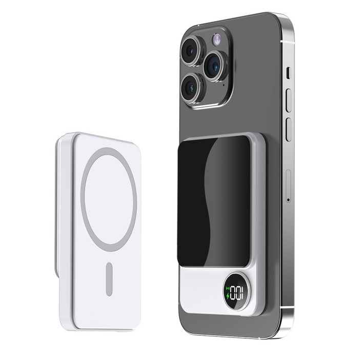 맥세이프 보조배터리 10000mAh 대용량 휴대용 초고속충전 무선충전, 흰색, GG126010010000