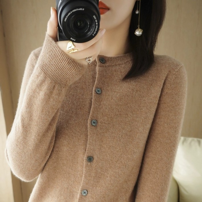 데일리쮸 부드러운 여성 라운드 긴팔 니트 가디건