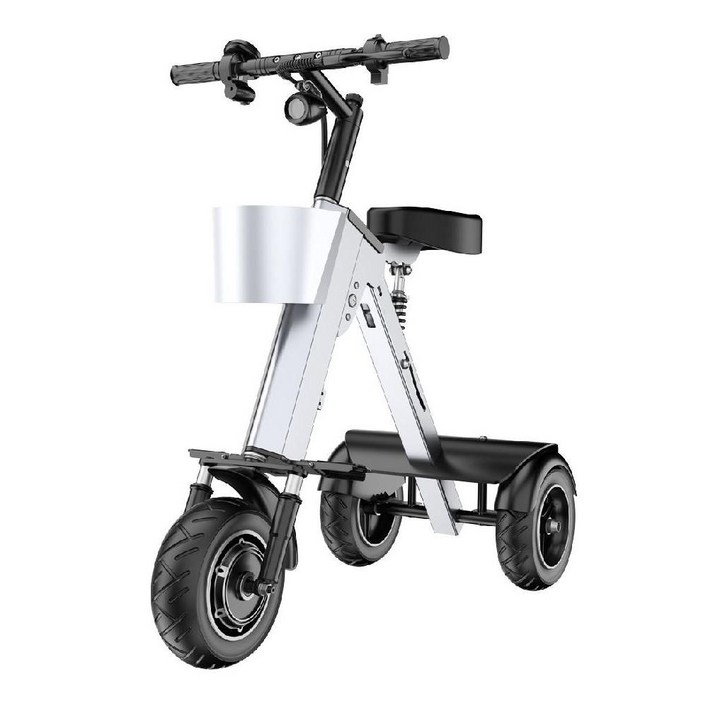 삼륜 전동 킥보드 접이식 전기 자전거 경량 충격 흡수 출퇴근용 배달용 바이크 배터리 휴대용, 베이직 그레이/싱글 시트