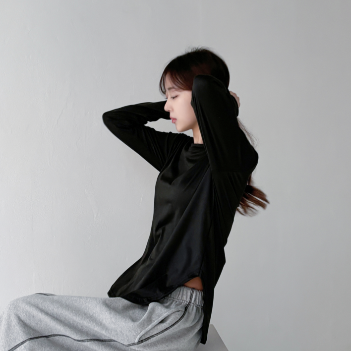 루나인 에센셜 세미슬림핏 옆트임 힙커버 필라테스 요가 상의 긴팔