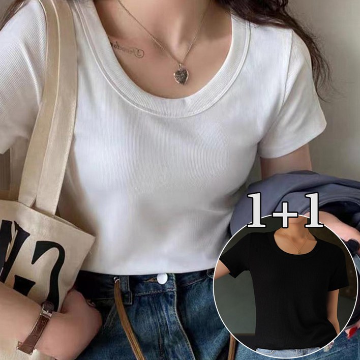 여성 슬림핏 스판 기본 반팔 티셔츠 T-shirt 2개