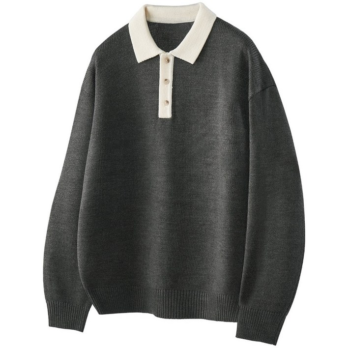 팀스핏 남성용 오버핏 배색 카라 하찌 니트 3Color