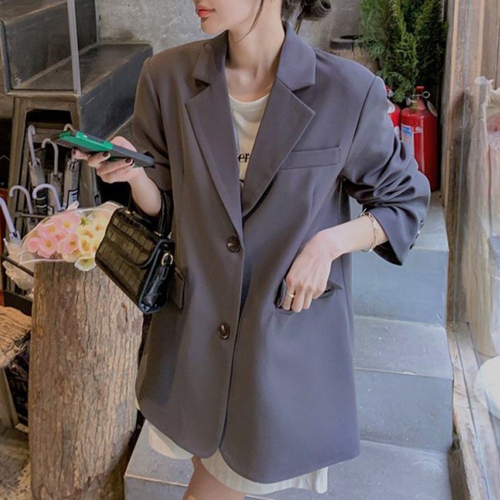 UPPERCUT 여성 루즈핏 사선절개 포인트 싱글 정장 자켓