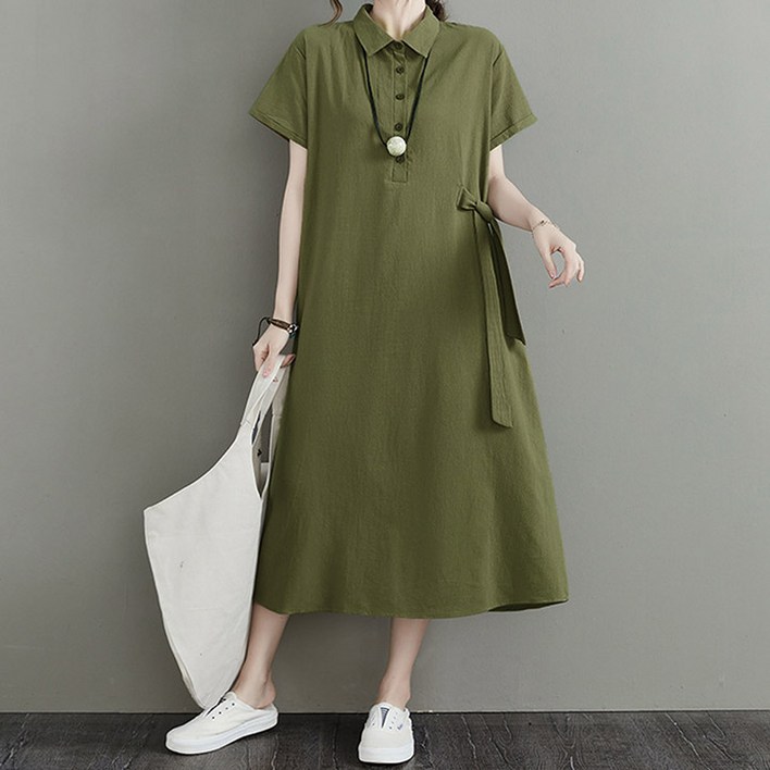 드마엘 핀트 카라 린넨 롱 원피스3color 여성 원피스델로나