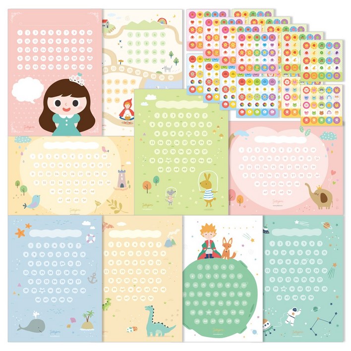 젤리박스 칭찬스티커판  스티커 18매, 여아, 1세트