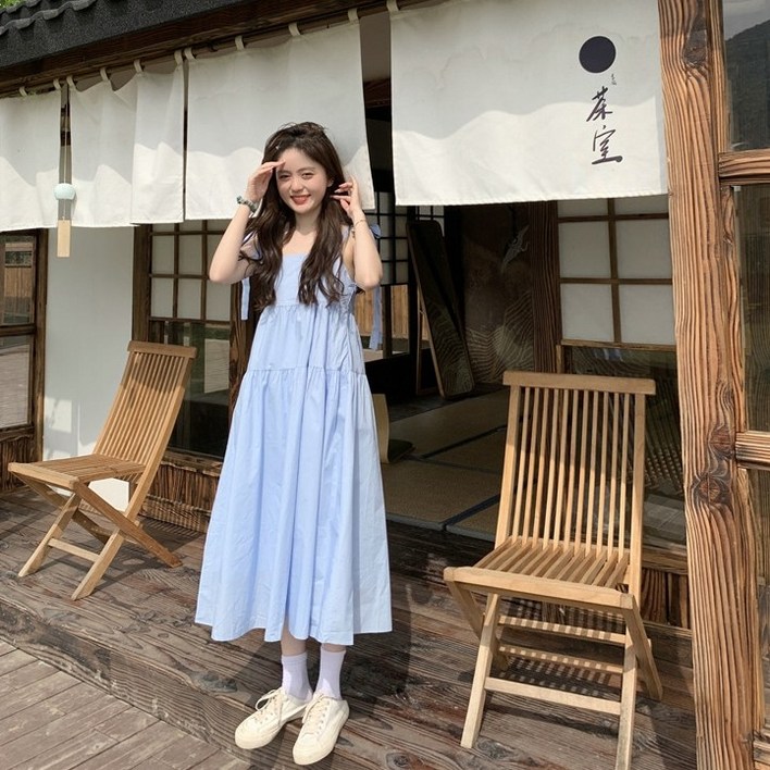 Bahn,2컬러 퓨어 리본 티어드 여름 롱 원피스