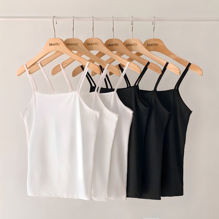 블루씨티 여성 슬림 베이직 스판 끈나시 6p 파우치증정