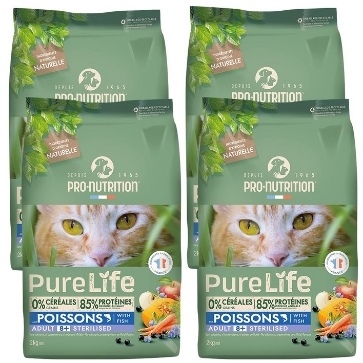 퓨어라이프 캣 시니어 8 그레인프리 노령 관절 신장케어 고양이사료, 4개, 2kg, 닭칠면조