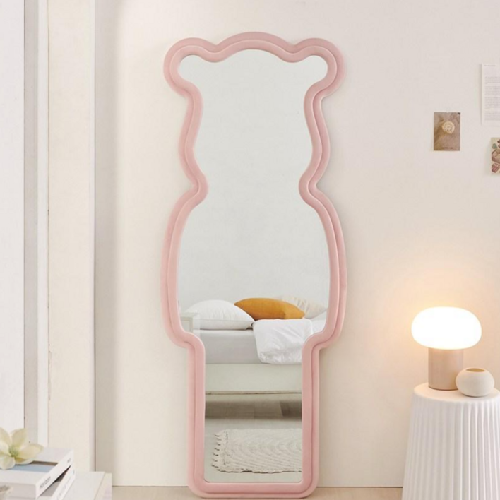 곰돌이 인테리어 현관 와이드 스탠드거울 비정형 전신거울, 03.곰돌이 전신거울 피치핑크