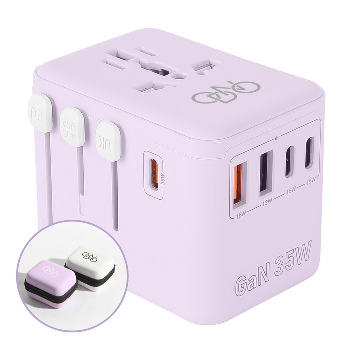 오든오 전세계 해외 여행용 멀티어댑터 GaN 35W 초고속충전 2500W 퍼플, 1개