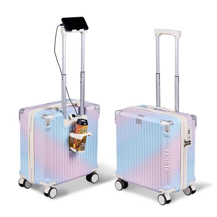 YANGTA 5년무상AS TSA잠금 튼튼한 여행용 캐리어 기내용 미니 18인치 USB 충전포트 핸드폰 거치대 컵홀더