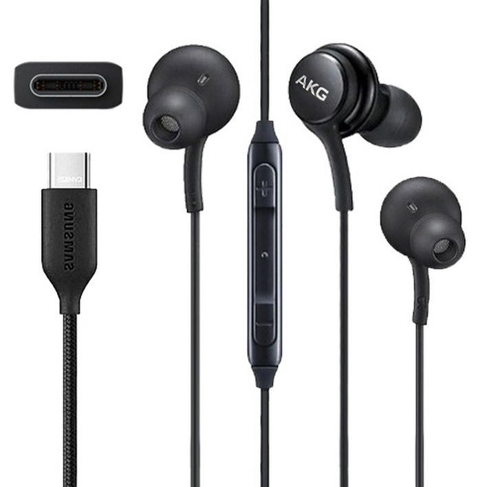 AHA삼성 C타입 AKG 정품 유선이어폰 갤럭시 스마트폰 S20 S21 S22 S23 S24 S25 Z플립 Z폴드 전기종 노트10 노트20 인강용 게임용, 블랙