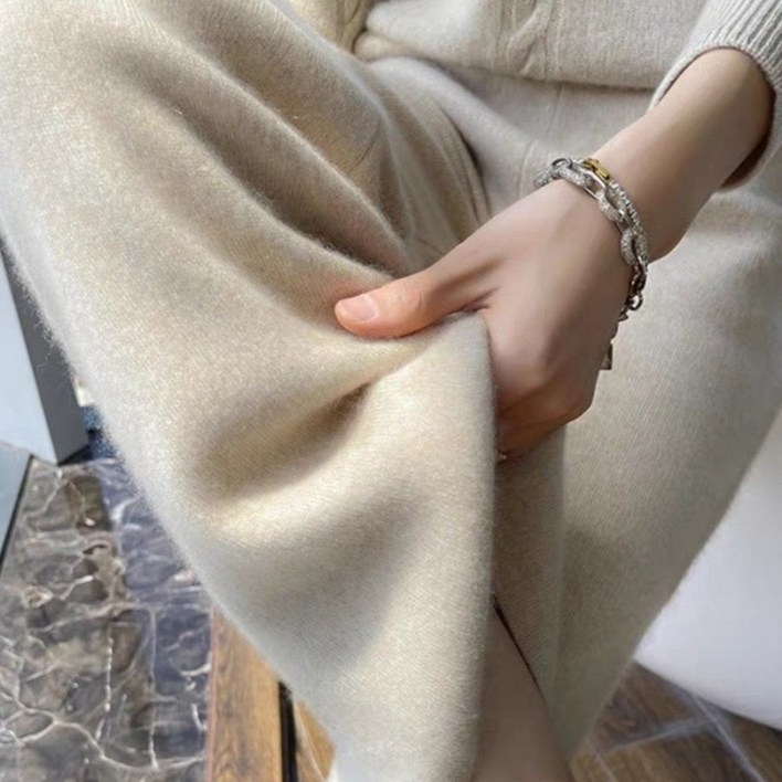 여성용 프리미엄 호주 메리노 울 와이드 팬츠 부드러움 미니멀룩 울 팬츠 여성 울 바지