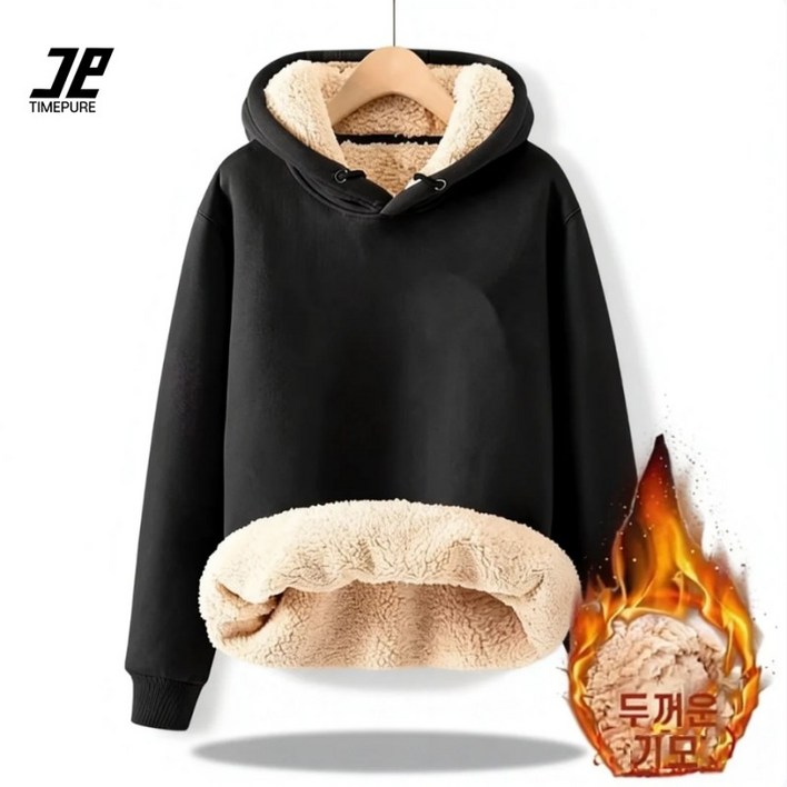 프리미엄 두꺼운 오버핏 기모 후드티 커플용 털 맨투맨 남녀공용 오버핏 보온 후티