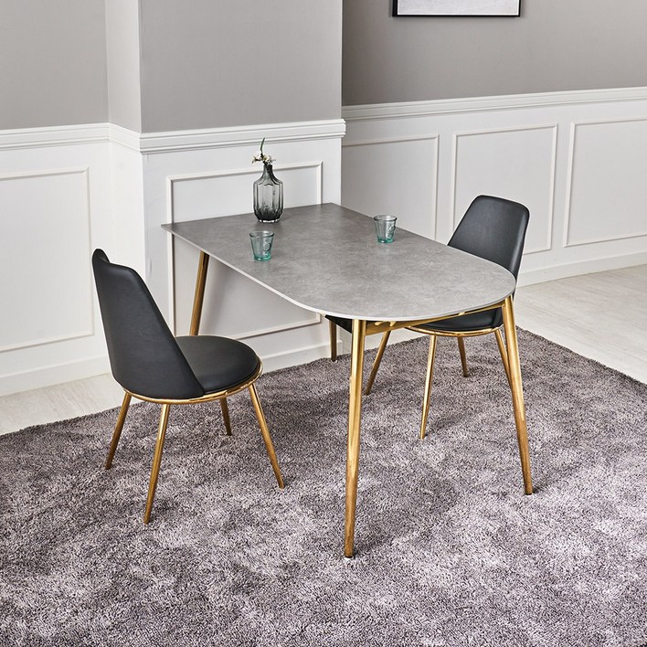 베일리 골드 4인용 반타원 세라믹식탁 1400, 4인용, 골드프레임