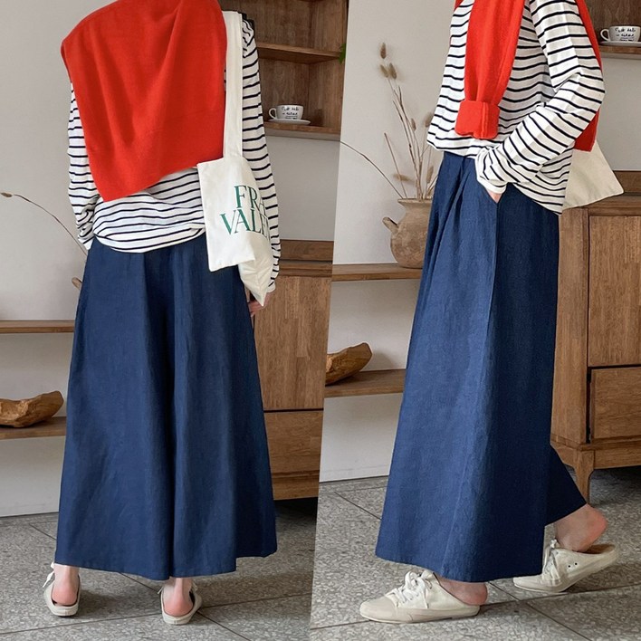 하늘바라기 여성용 모스 핀턱 데님 와이드 팬츠 하늘바라기 여성용 모스 핀턱 데님 와이드 팬츠