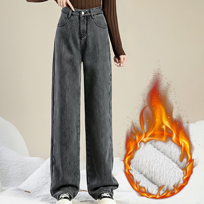 스토리원 WMFWBT059 여성 기모 와이드 데님 팬츠 청바지