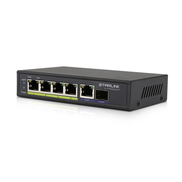 UBIQNET 유비큐넷 SLPOE6005GSFP 기가비트 6포트 스위칭허브 with 4포트POE광허브 802.3at PoE지원