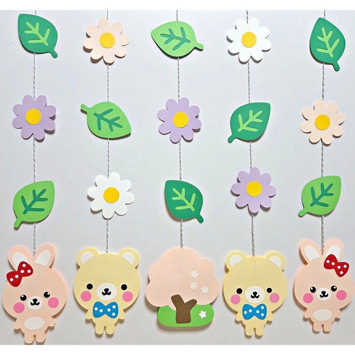 봄모빌 토끼모빌 곰모빌 어린이집 유치원 환경구성 게시판 새학기 교실꾸미기 양면  DIY  5줄