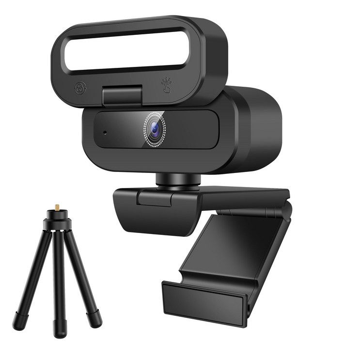 RUNDX 4K 웹캠 화상회의 마이크내장 컴퓨터 카메라  삼각대 세트, 블랙, 1개