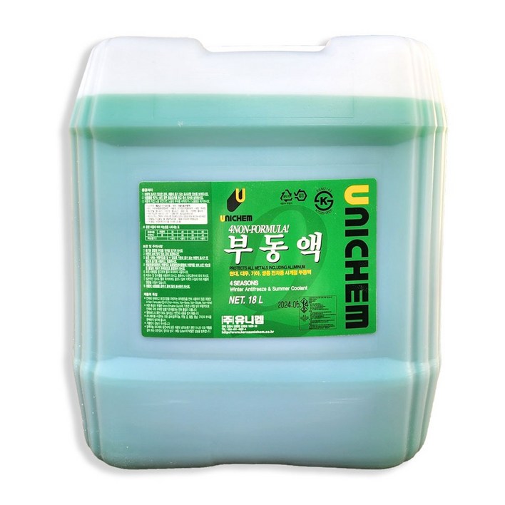 유니켐 부동액 18L 사계절용 냉각수 동결방지 부식방지 말통 업소용 자동차용 전차종, 1개, 18L
