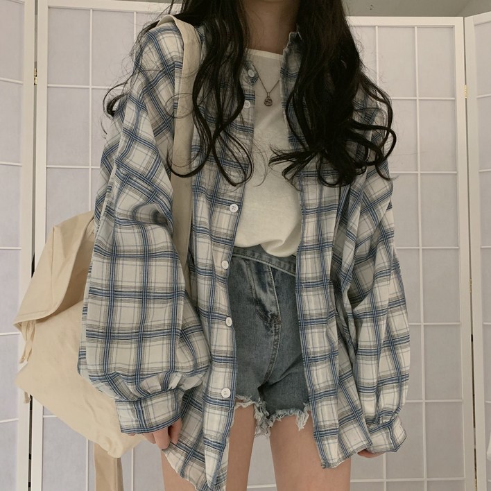 예쁨시전 남방 필수템 빅사이즈 오버핏 긴팔 체크 셔츠