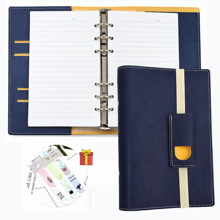 Clevoria A6 가죽 6공 다이어리 업무용 바인더 노트 휴대용 플래너 속지 교체형