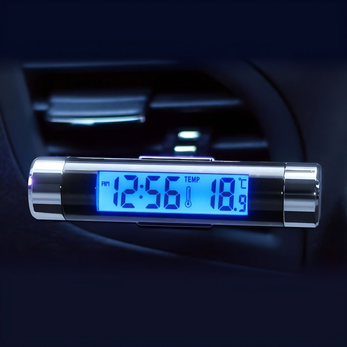 디지털 LCD 시계 온도표시 시간표시 차량용 블루라이트 차량용 시계 송풍구 대시보드