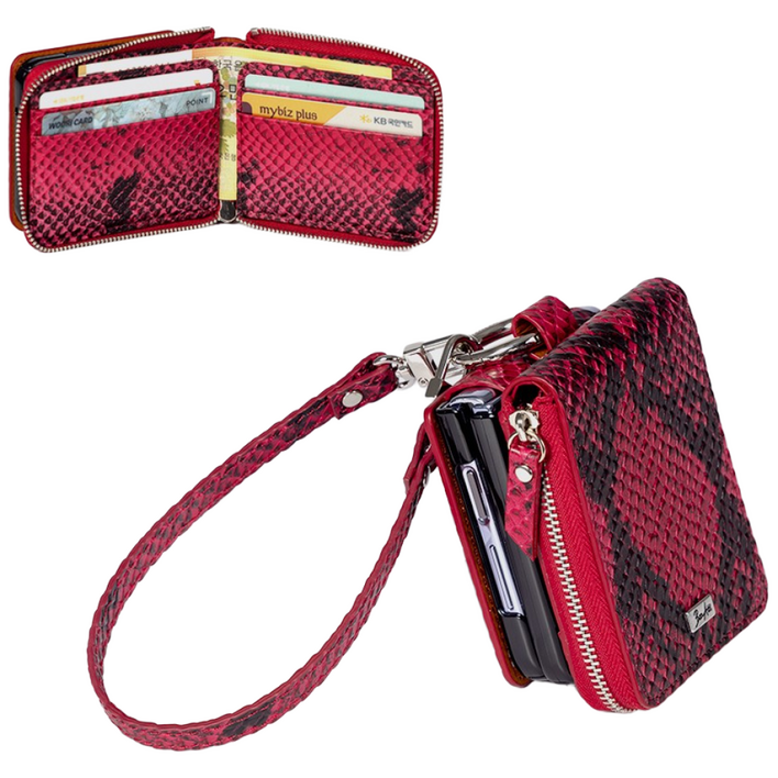 본아띠 DOLCE 천연소가죽 아나콘다 지갑형 지퍼 힌지보호 갤럭시 Z플립 케이스