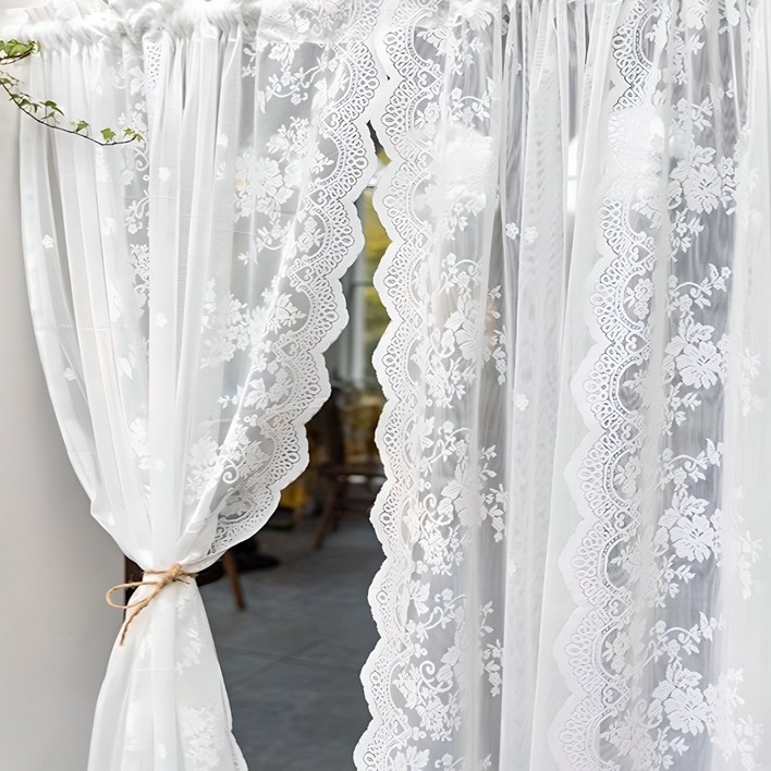 거실 침실 시폰 레이스 커튼 2P