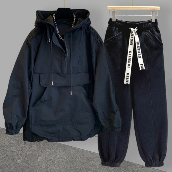 코디코치 남녀공용 S3XL 스퀘어 후드 반집업 아노락 트레이닝 운동복 바지 상하세트