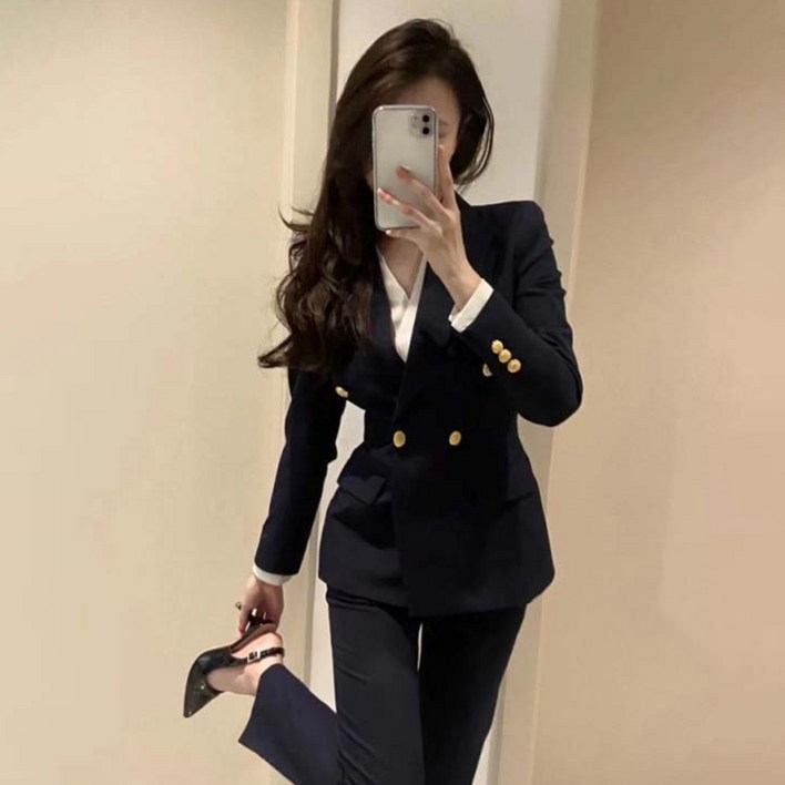 TIMEPURE 여성 정장 세트 투피스 비즈니스 봄 가을용 슬림핏 캐주얼 블레이저 오피스록 직장인 면접 출근룩 정장 자켓 바지 셋업 수트