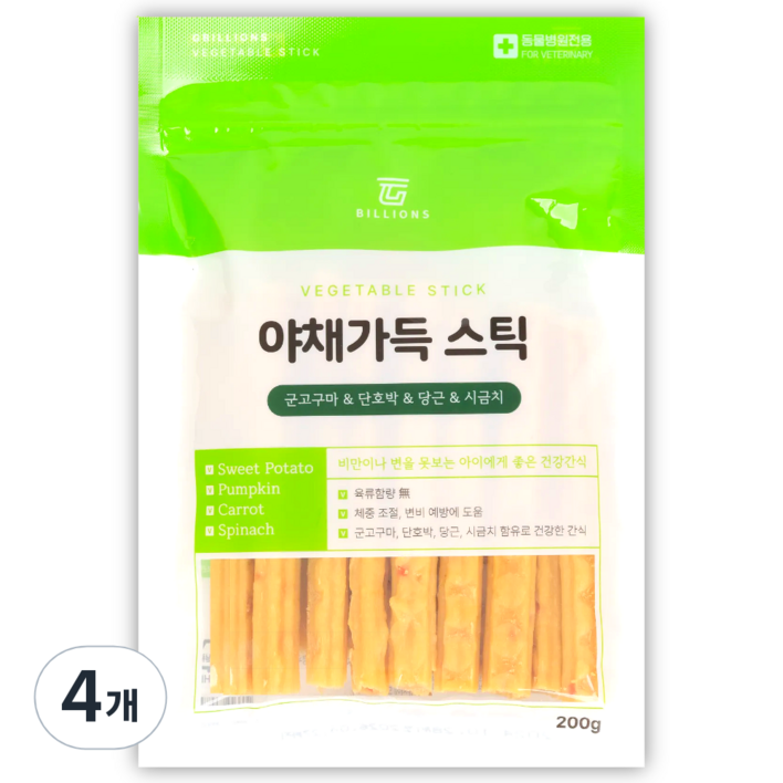 야채가득 스틱 강아지 간식, 4개, 200g, 야채가득스틱