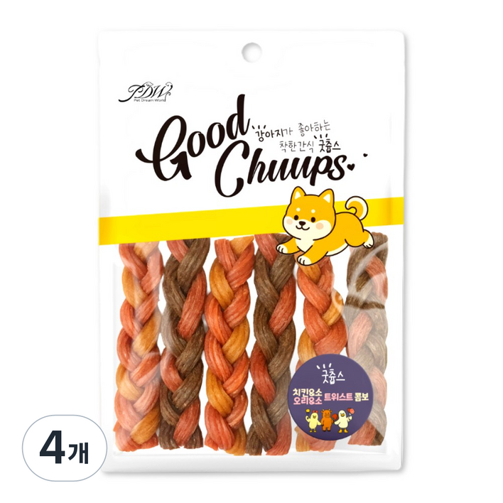 굿츕스 23 하드 트위스트 오래먹는 껌 강아지간식 개껌 강아지오래먹는간식, 소오리소치킨콤보, 180g, 4개