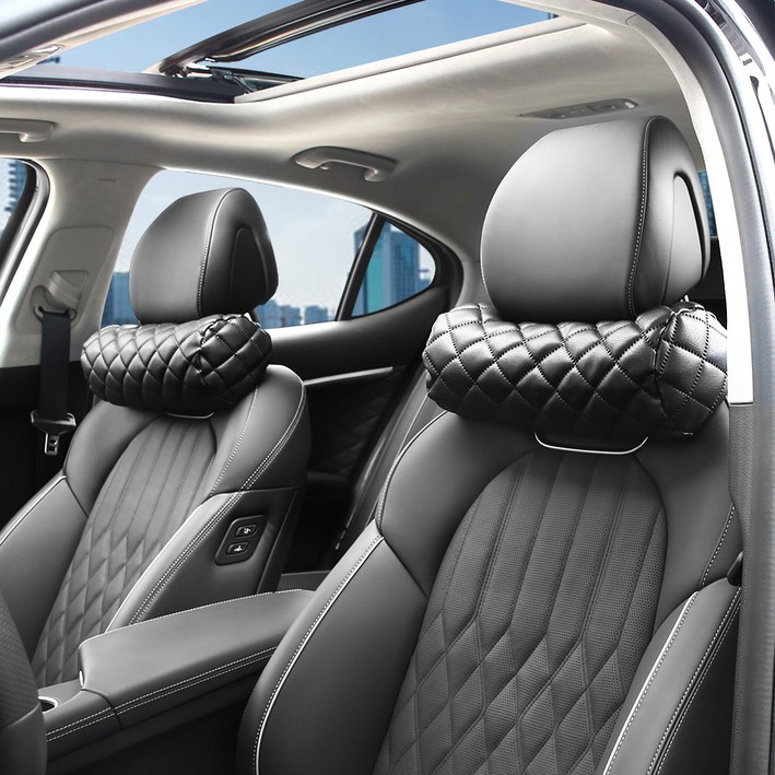 엑스핏 블랙에디션 고급가죽 차량용 목쿠션 2개, 블랙