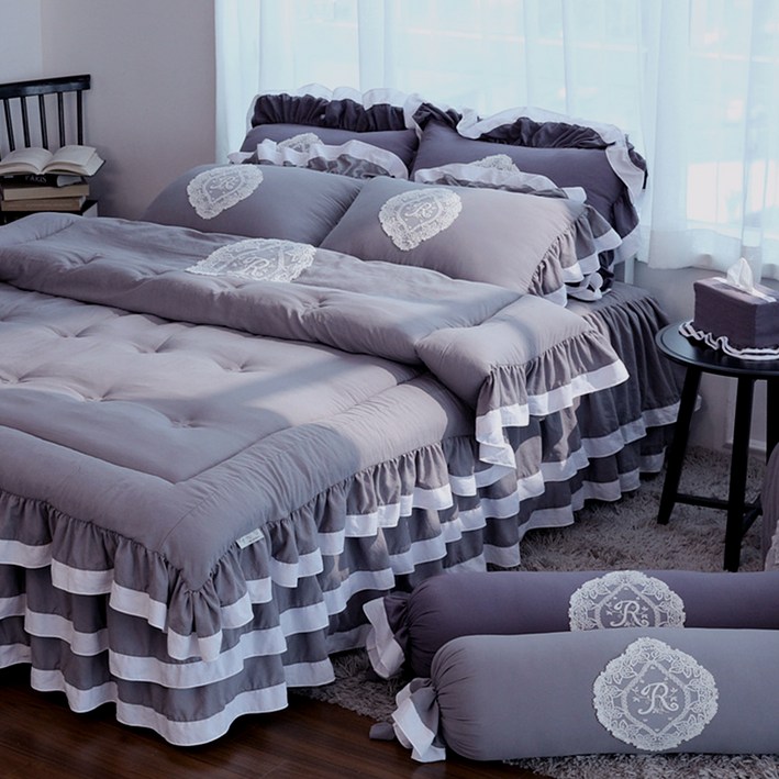 류금숙 프렌치감성 차렵이불 이중 프릴레이스 침대커버세트