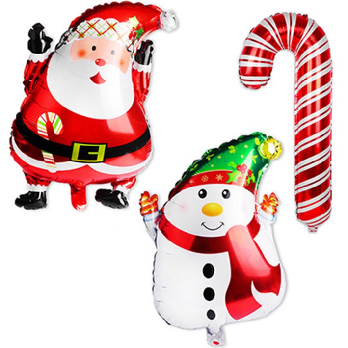 인디케이 크리스마스 산타클로스 대 + 스노우맨 대 + 지팡이 사탕풍선 대 세트, 혼합색상, 1세트