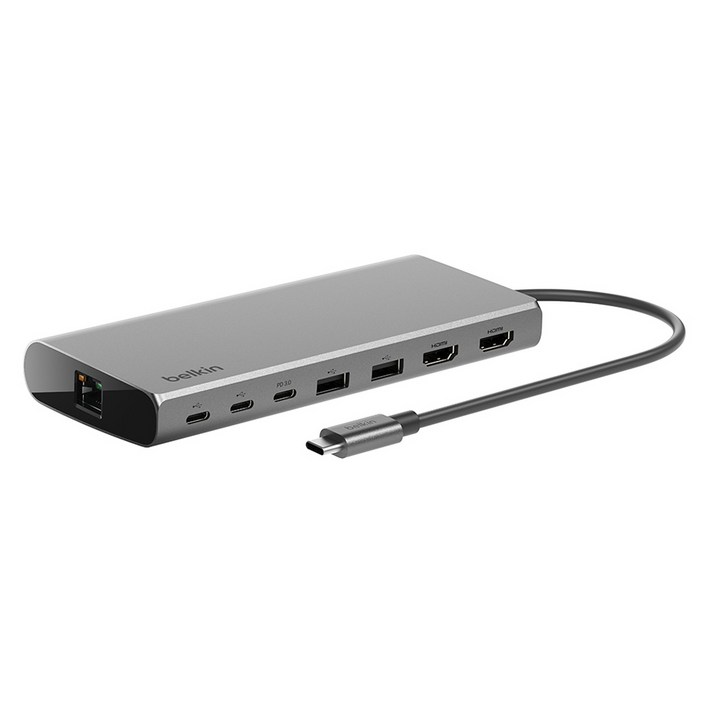 벨킨 Connect 유니버셜 USB C 8 in 1 M1  M2  M3 맥북 지원 듀얼 디스플레이 허브 INC015btSGYCZ, 실버그레이, 1개