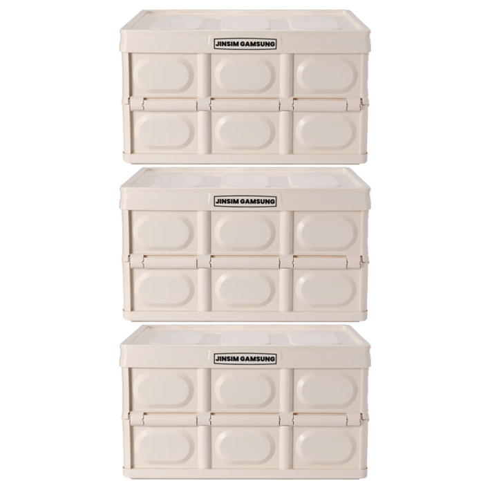 진심감성 다용도 수납 폴딩박스, 크림베이지, 30L, 3개