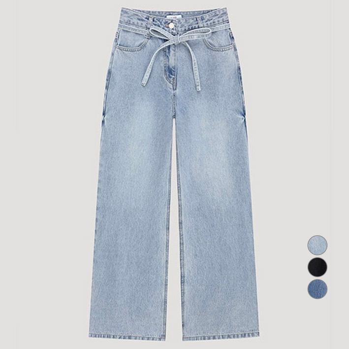 리스트 여성용 벨티드 와이드핏 데님 팬츠 TSMSLP52060